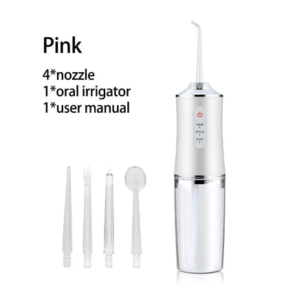 Oral Irrigator Portable Dental Water Flosser USB Rechargeable Water Jet Floss Tooth Pick 4 Jet Tip 220ml 3 Modes IPX7 1400rpm