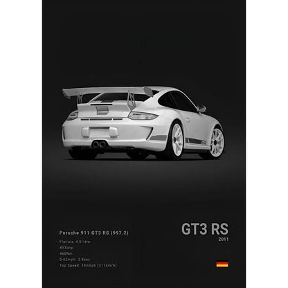 Sports Black Car P-Porsc-Che 918 GT3-RS-911 Poster Sticky Wall Art Printing Waterproof Home Living Bed Room Bar Aesthetic Decor